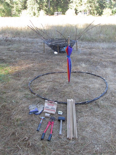 File:Weaving Parabolic Willow Basket - 5 ft Diameter Hoop and Tools.jpeg
