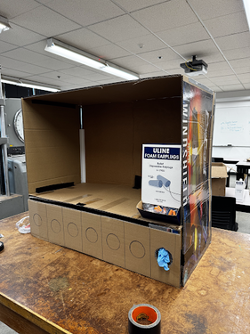 Prototype 1 - Cardboard cabinet with glove box section with front plate.