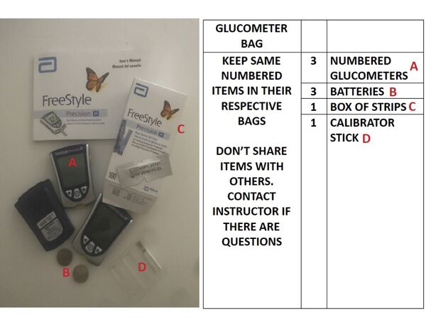 Picture of glucometer and test strips