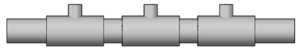 Four four inch section of one and a half inch P.V.C. connected by three one and a half inch to half inch P.V.C. Reducer T-joints.