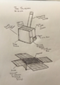 Drawing of the concept based on the structure of a suitcase with wheels.