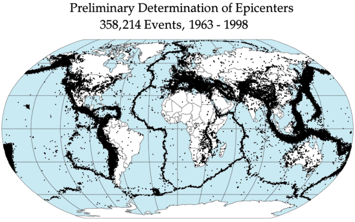 Global earthquake epicenters, 1963–1998