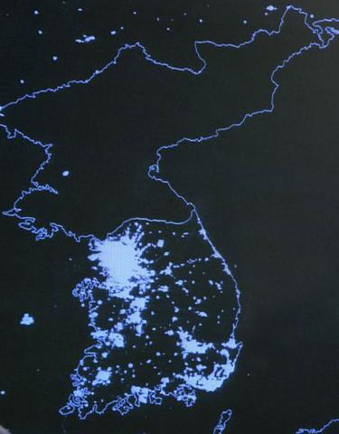 Map of energy usage difference between North and South Korea.