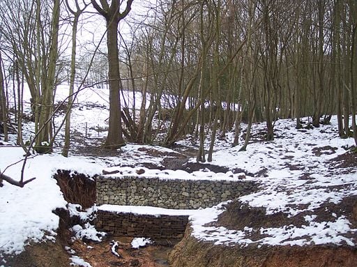 Gabion wall on a stream in Strawberry Wood - geograph.org.uk - 1710172