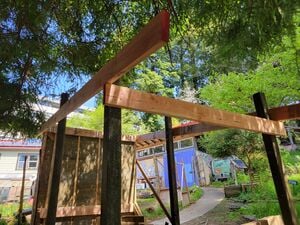 Beginning of framing the shed with 2"x6" beams