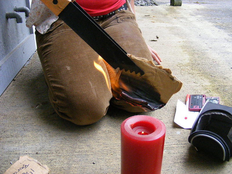 File:35 seconds into the flame test - Rice glue only.JPG