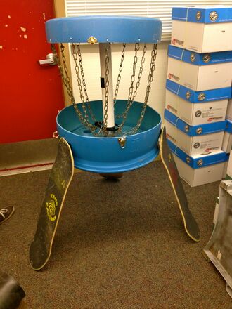 Disc golf basket when put together