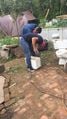 Grinding the toilet tank outside