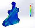 Finite element analysis strength simulation for PLA part under impulse load while riding. Factor of safety was later improved and material was changed to nylon.
