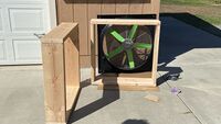 The wooden mount for the fan.