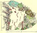 Fig. 5: This is an drawing showing plants, wattles, baffles, and retaining wall used in the remediation zone design.