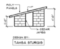 Figure 3 Side view of structure shows sloping roof and door