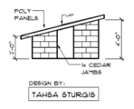 Figure 3 Side view of structure shows sloping roof and door