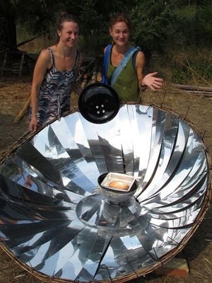 Willow Basket Parabolic Solar Oven with Sarah and Shannon.JPG