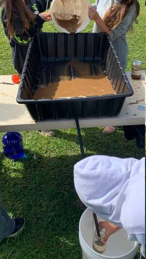 Collecting a filtered stormwater runoff sample. Image by Chase.