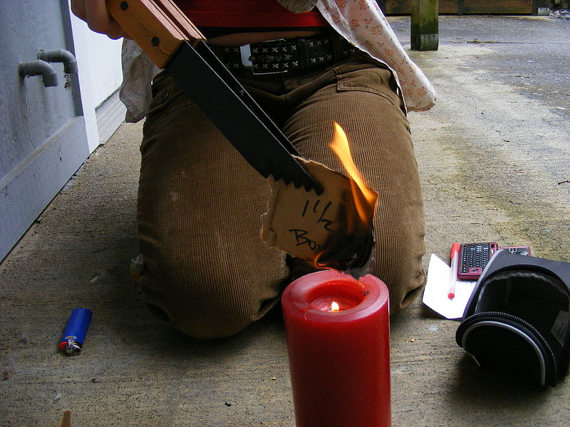 File:~1.5 minutes into the flame test - Rice glue with Borax.JPG