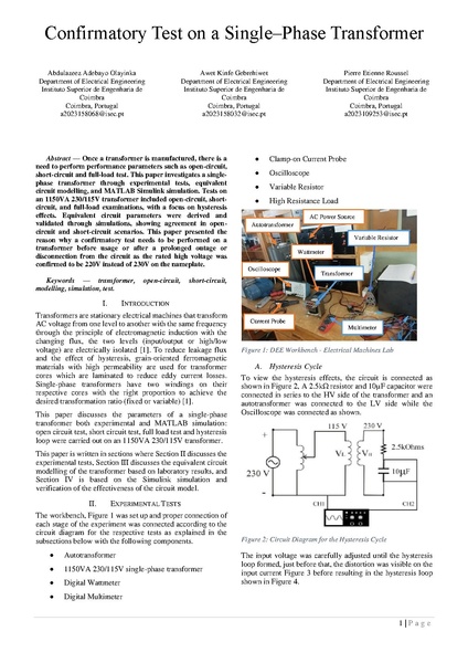 File:Confirmatory Test on a Single–Phase Transformer.pdf