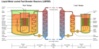 A schematic of the two types of liquid metal fast breeder reactor (LMFBR)
