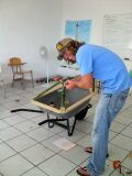 Wiring on the angled bamboo pieces.