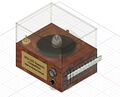 corner view from above showcases rotating surface and objects as well as acrylic shield.
