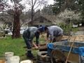 Fig 3: Sifting the largest rocks out and braking up clay.