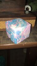 First block prototype with multiple colorful plastic bags.