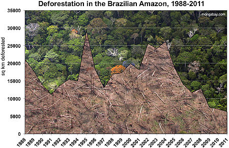 Rate of Amazonia Deforestation in Brazil. Image is from mongabay.com