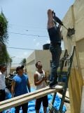 Lonny drilling out for cross beams