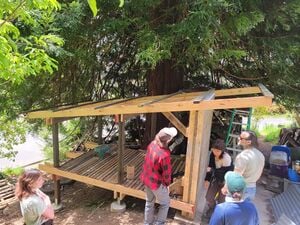 Shed framed without roof (Bri, Correy, Maddy, Lonny, Suzuki)