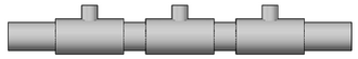 Four four inch section of one and a half inch P.V.C. connected by three one and a half inch to half inch P.V.C. Reducer T-joints.