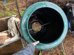 CCAT Decommissioned Vertical Compost Tumbler. Used to tumble and sift organic material. (No Screens)