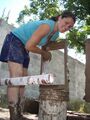 Fig 2: The adobera must always be washed before and after making an adobe brick. This is because it allows the adobera to free itself much easier from the sticky adobe mud that gets placed inside of it.