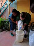 Fig 1a: measuring Flour to add to water to make paste. Boiled 1.5 parts water to flour which was 3 inches of flour in a 5 gal bucket to 4.5 inches water.