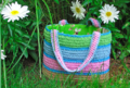 Crocheted tote bag made from leftover yarn