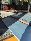 Step 6a. Glue down 2x2 Redwood floor joists @ 24" apart, and glue 1" rigid foam board insulation in between. Add weight to the top and let sit 24 hours.