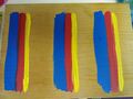 3 paint trials, one with no treatment, one with just sanding, and one with sanding and a finish (from left to right). Both sanding and finish created the cleanest paint look.