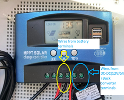 Fig 8. Connecting battery wires and DC-DC buck converter to charge controller