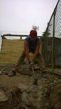 Thor helps us by smashing large cement slab.