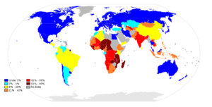 Percentage population living on less than $1.25 per day 2009.png