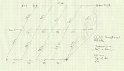 A hand-drawn graph showing the hillside's dimensions (not to scale)