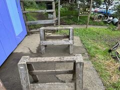 Saw horses in position for planks to lay accross.