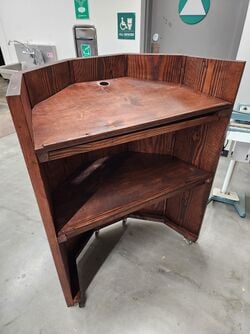 Gallery of completed lectern, designed, created, and fabricated by Sit Down, Be Humboldt.