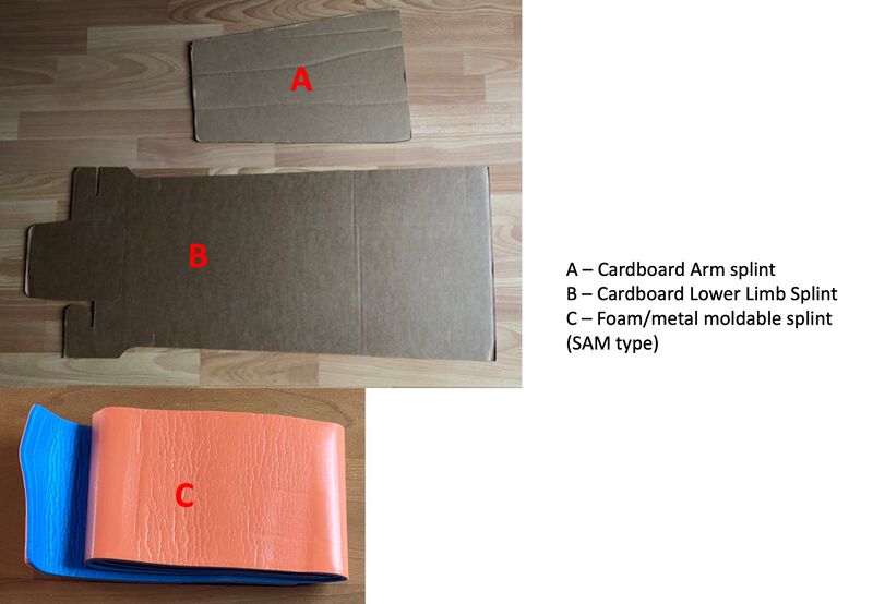 Foam and cardboard limb splints