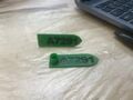 "First PLA Prototype with Marker" This prototype is the first PLA prototype, however the identification lettering and numbering is filled in with permanent marker, to show the desired coloring of the identification lettering.