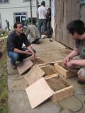 Professor Grafman examining our test bricks