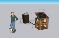 Image of Sketchup design. Features rough dimensions the sink and solar collector.