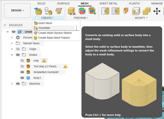 Screen shot of Tesselate function within Fusion 360