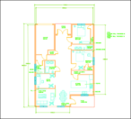 Scale drawing of floor plan for 174-meter square plan house. Includes 2 bedrooms, 2 bathrooms, and office