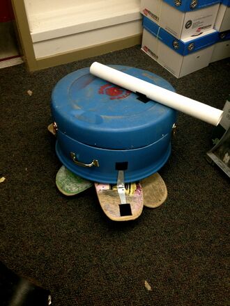 Disc golf basket when collapsed for storage