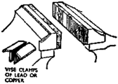 Fig. 11 - Another example of vise clamps used to protect work from vise jaws. The fiber-faced steel vise clamps of this type are held to the vise jaws by means of steel lugs that bend round the jaws.